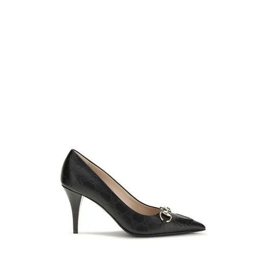 Sort Gucci black calf læder Bos Taurus mid hæl pumps med pointed toe