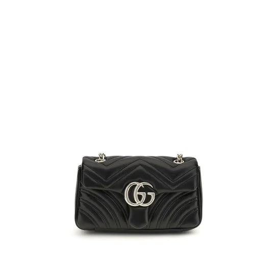 Sort Gucci black calf leather Bos Taurus shoulder bag with quilted design and silver GG clasp