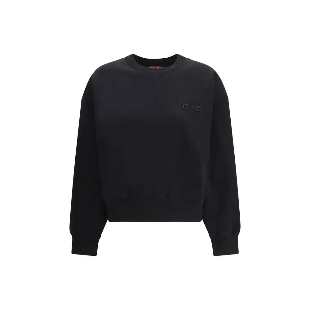 Gucci black cotton sweatshirt med subtilt broderet logo