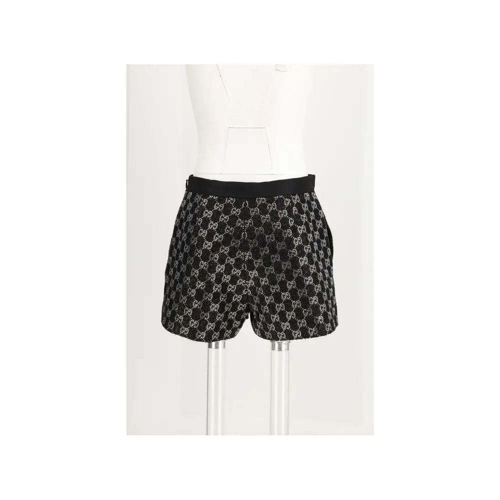 Gucci black viscose shorts med hvidt GG-mønster