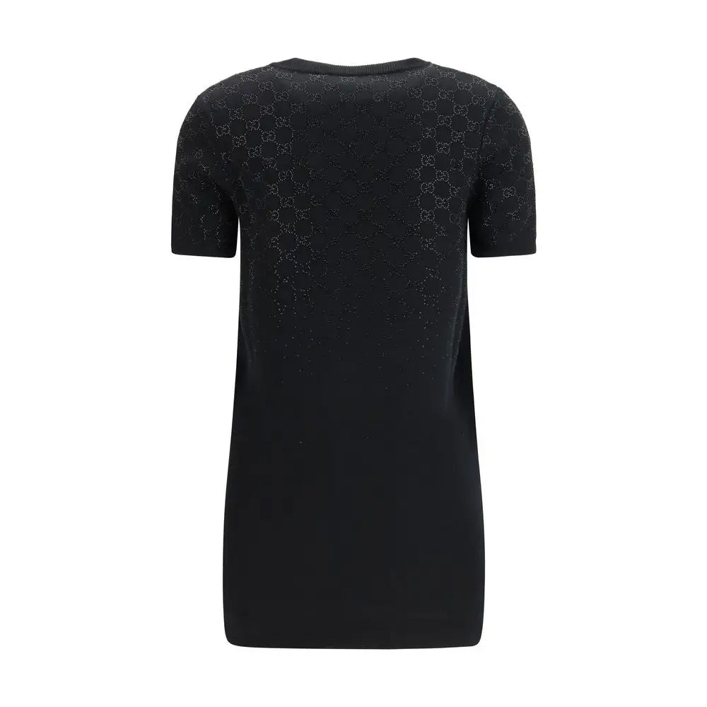 Gucci black wool casual dress with shimmering GG logo pattern on back