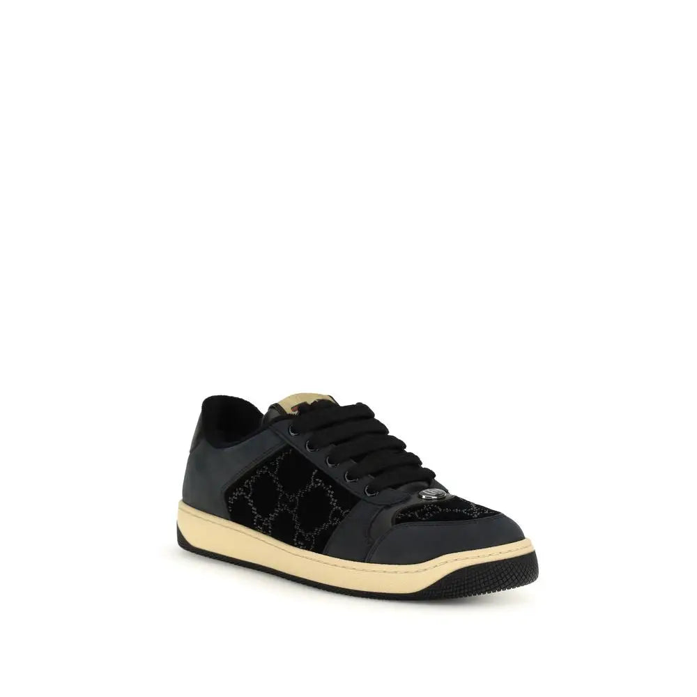 Sort Gucci blue calf leather Bos Taurus sneaker with black textured side and beige sole