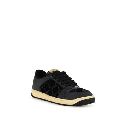 Sort Gucci blue calf leather Bos Taurus sneaker with black textured side and beige sole