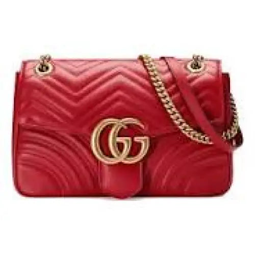Gucci GG Marmont Gold Logo Red Distress Leather Chain Shoulder Bag