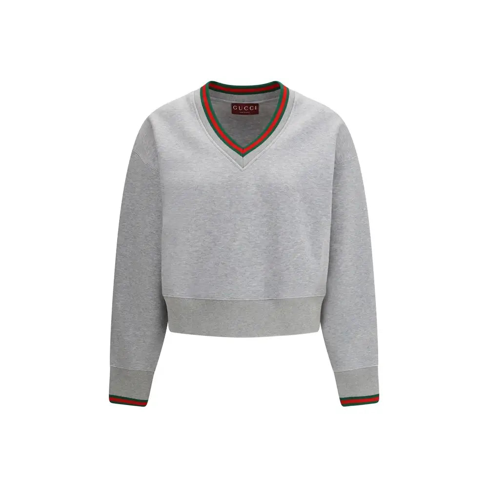 Grå Gucci cropped sweatshirt i bomuld med V-hals og rød-grøn stribekant