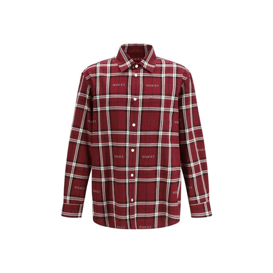 Gucci multicolor cotton pattern shirt i rød-hvid plaid med logo