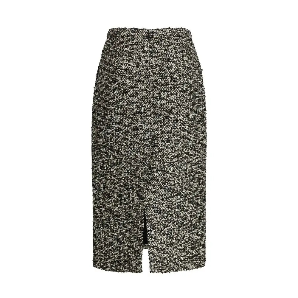 Gucci multicolor polyamide midi skirt i sort-hvidt tweed med frontspalte