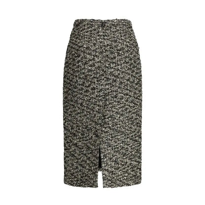 Gucci multicolor polyamide midi skirt i sort-hvidt tweed med frontspalte