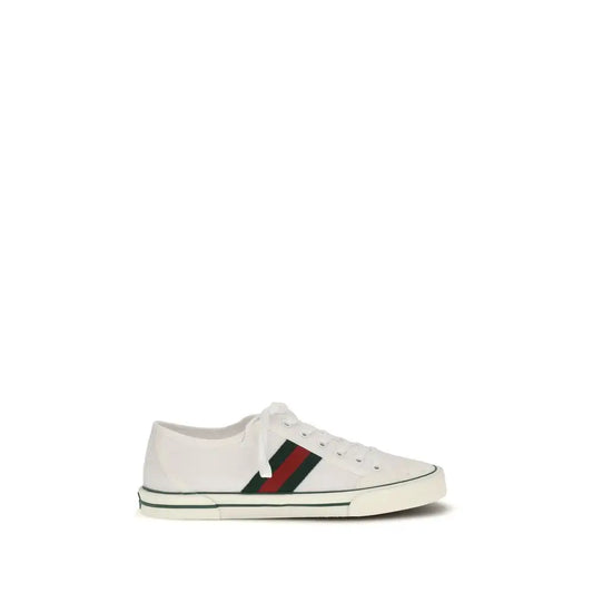 Gucci white cotton low-top sneakers med røde og grønne striber