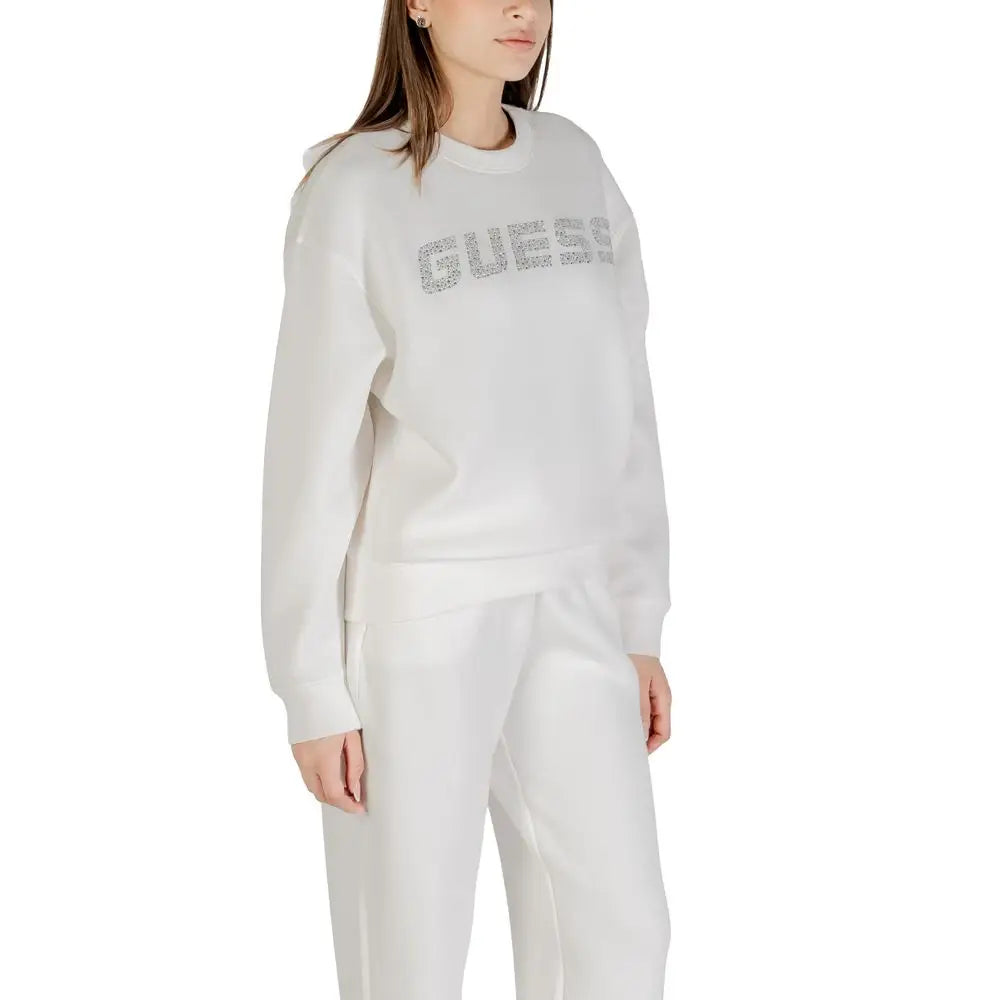 Hvid Guess Active Cream Viscose-sweater med sølvglitrende bogstaver