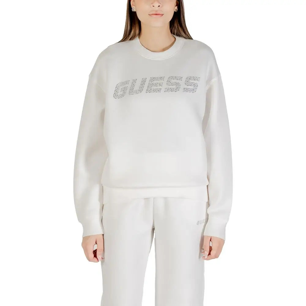 Hvid Guess Active Cream viscose-sweater med sølvglitrende bogstaver