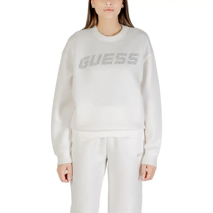 Hvid Guess Active Cream viscose-sweater med sølvglitrende bogstaver