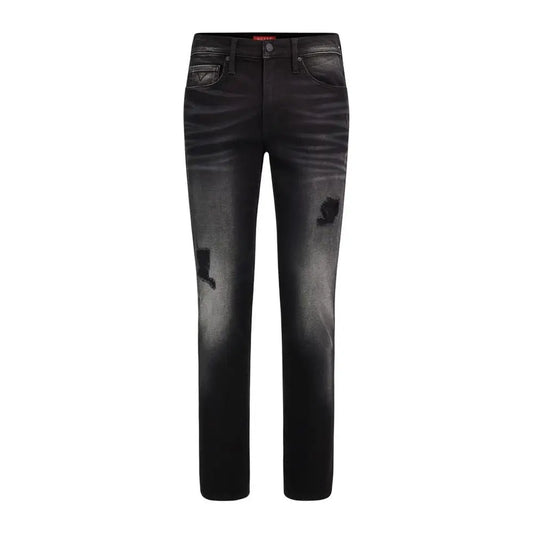 Guess black cotton slim fit jeans med distressed denim, faded vask og revne detaljer