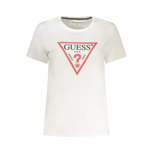 Guess jeans bianco cotone t-shirt med rød trekantlogo og washed
