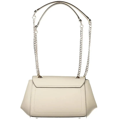 Guess jeans bianco poliuretano cream leather handbag with silver chain