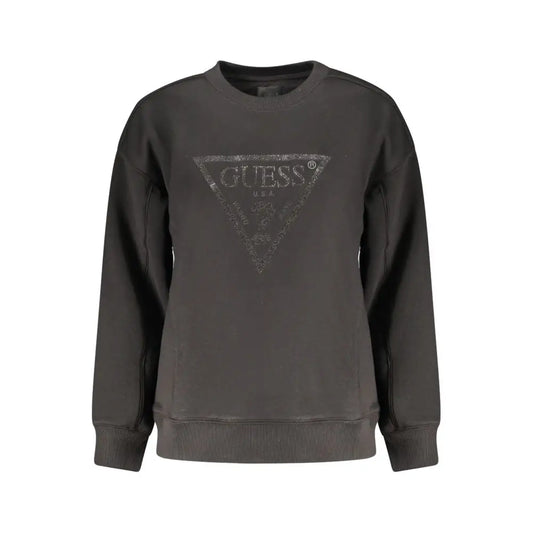Mørkegrå Guess jeans sorte sweatshirt med trekantet logo og glitterdetaljer