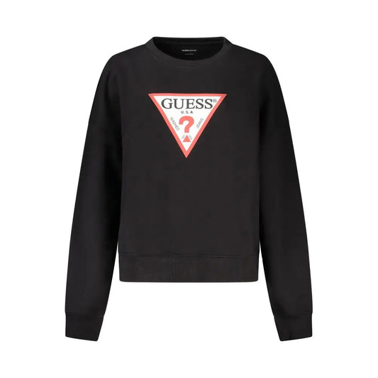 Guess jeans black organic bomuldssweatshirt med trekantet logo i rød og hvid