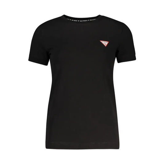 Guess jeans black organic cotton kvinders t-shirt med rødt trekantlogo