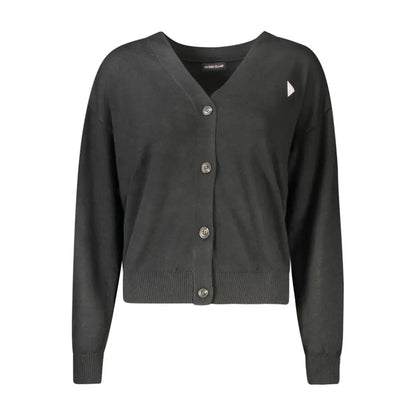 Guess jeans black polyester kvindercardigan med V-hals og ribkant