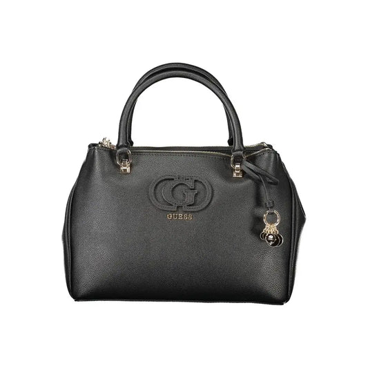 Guess jeans black polyethylene kvindertasche med tekstureret læder og guld hardware