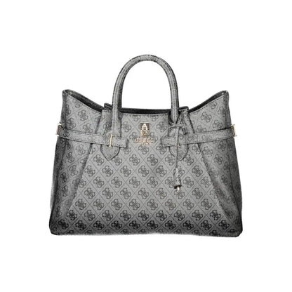 Sorte polyurethane håndtaske fra Guess Jeans med sølvgrå monogram og guld hardware