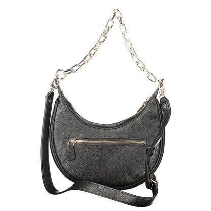 Guess Jeans sort sort black polyurethane crescent crossbody taske med sølvkæde
