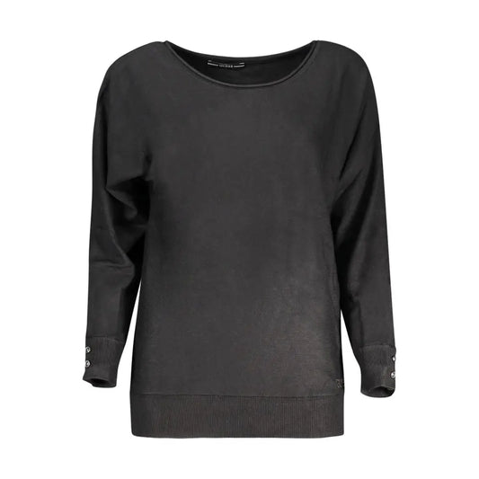 Guess jeans black viskosesweater med sorte, lange ærmer, afslappet pasform og sølvknapper