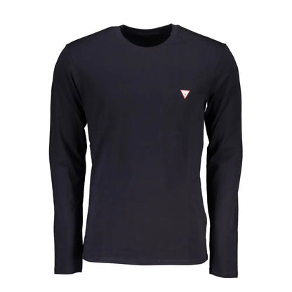 Svart langærmet crewneck T-shirt fra Guess Jeans Blu i bomuld med rødt trekantet Guess-logo på venstre bryst