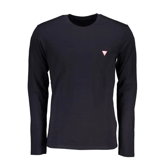 Svart langærmet crewneck T-shirt fra Guess Jeans Blu i bomuld med rødt trekantet Guess-logo på venstre bryst