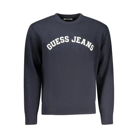 Mørkegrå strikkesweater med Guess Jeans logo i hvid bue på brystet
