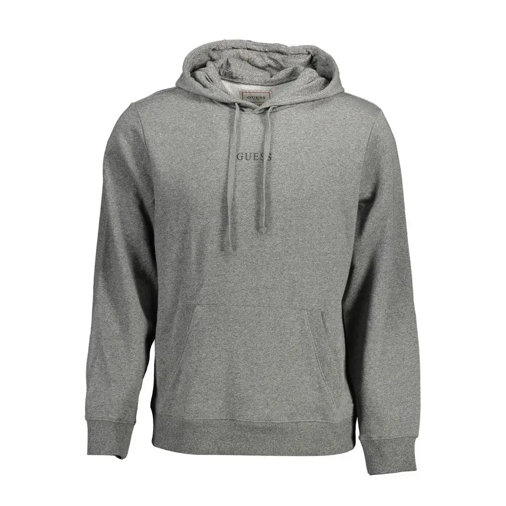 Grå hejret Guess-hoodie med forlomme og snørehette i Guess Jeans Grigio organisk bomuld