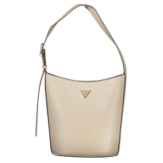 Guess Jeans Grigio Poliuretano beige textured leather bucket bag with silver triangular logo