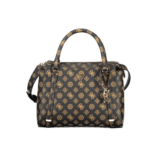 Guess jeans marrone poliuretano woman handbag with black design, gold logo and metallic hardware