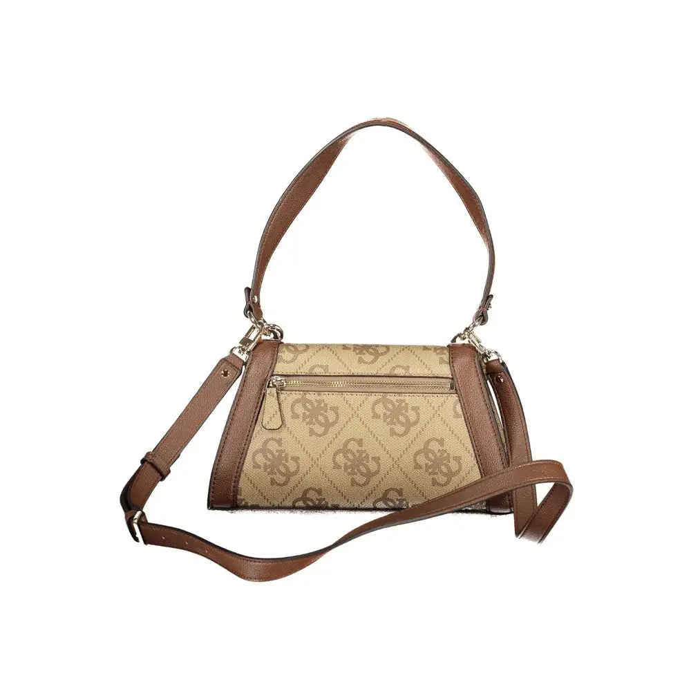 Guess jeans marrone poliuretano women handbag in beige and brown with repeating logo pattern and leather straps