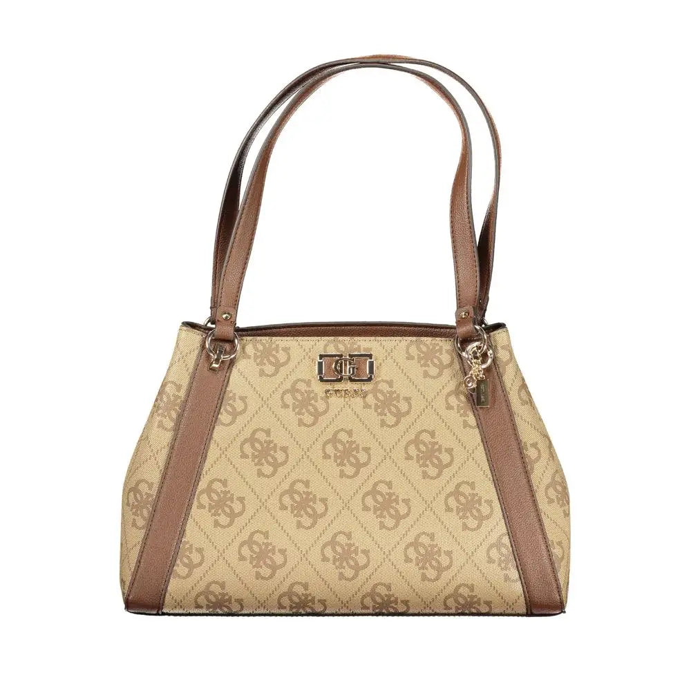 Guess Jeans Marrone Poliuretano Women Handbag in beige and brown with monogram pattern