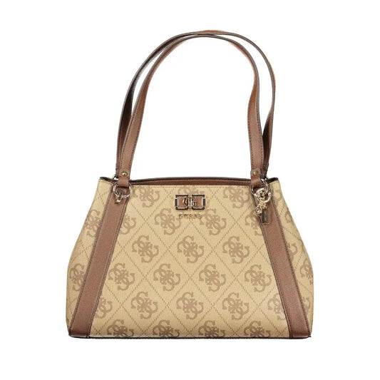 Guess Jeans Marrone Poliuretano Women Handbag in beige and brown with monogram pattern
