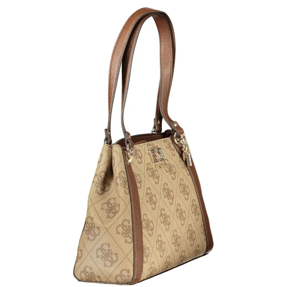 Guess Jeans Marrone Poliuretano women handbag in beige and brown
