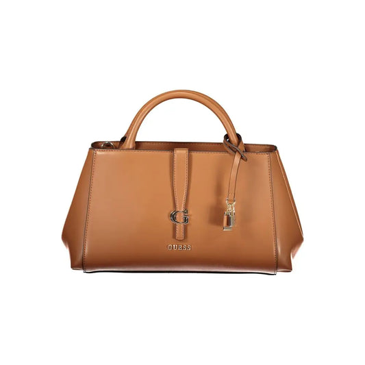 Guess jeans marrone poliuretano women handbag in tan leather with structured design and metallic logo clasp