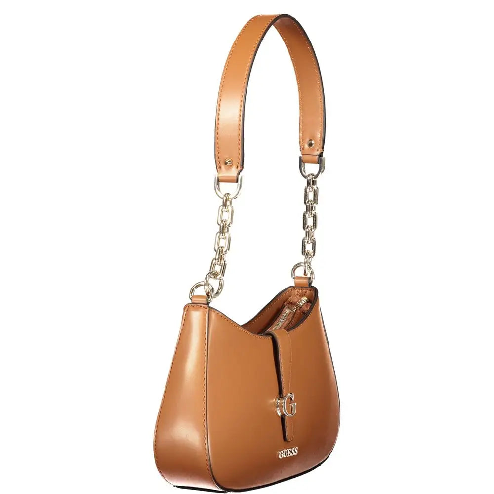 Guess jeans marrone poliuretano women handbag with tan leather, chain strap and metallic logo clasp