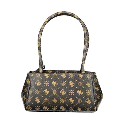 Guess Jeans Marrone Poliuretano women handbag with black body, gold-toned repeating logo pattern and matching handles