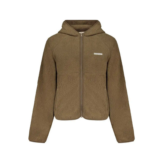 Cozy Guess Jeans Marrone olive green fleece hoodie med lynlås og lommer