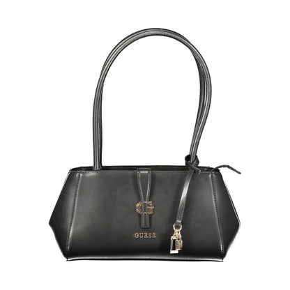 Guess Jeans Nero Poliuretano Donna Shoulder Bag in black leather with gold logo and lock charm