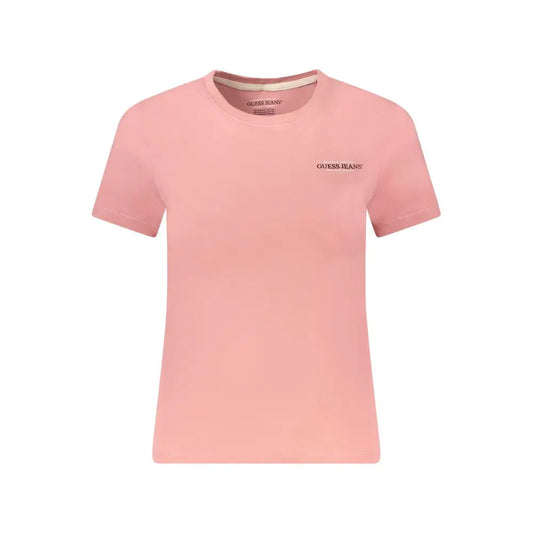 Guess Jeans pink bomuldst-shirt med broderet logo, outlet mærkevarer
