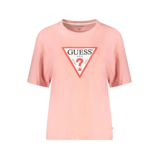 Guess Jeans pink cotton t-shirt med rødt-hvidt trekant-logo