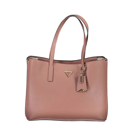 Guess jeans pink polyethylene blush pink textured leather tote bag med trekantet logo og matchende håndtag