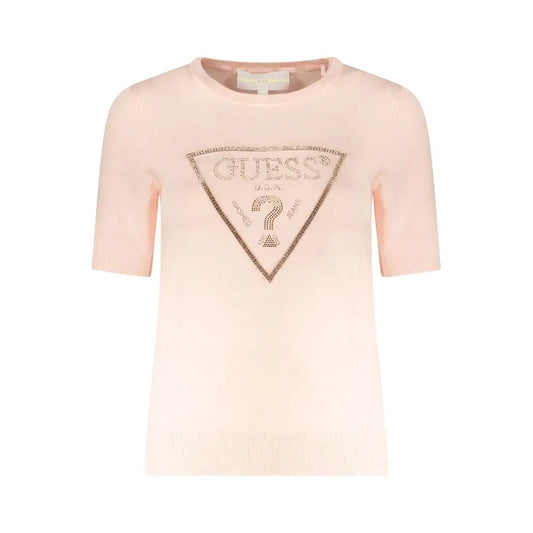 Guess Jeans pink viskose sweater med rhinesten-logo