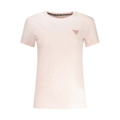 Guess jeans rosa bomuld kvinders t-shirt i blød lyserød med rødt trekantlogo