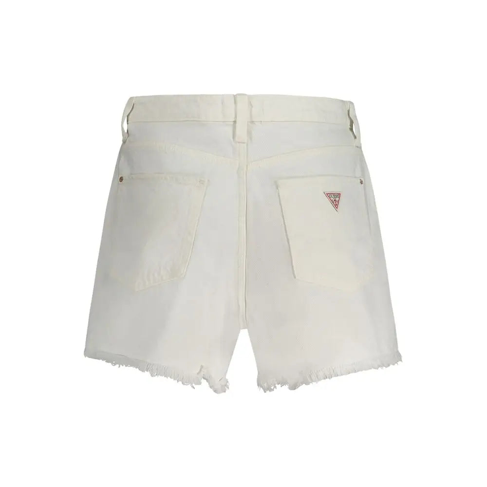 Guess jeans white bomuld shorts bagside med frynset kant og rødt logo
