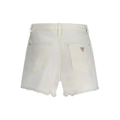 Guess jeans white bomuld shorts bagside med frynset kant og rødt logo