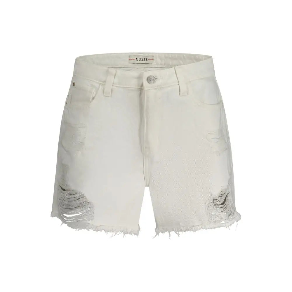 Guess Jeans hvide bomuldsshorts med slidt denim og frynsede kanter